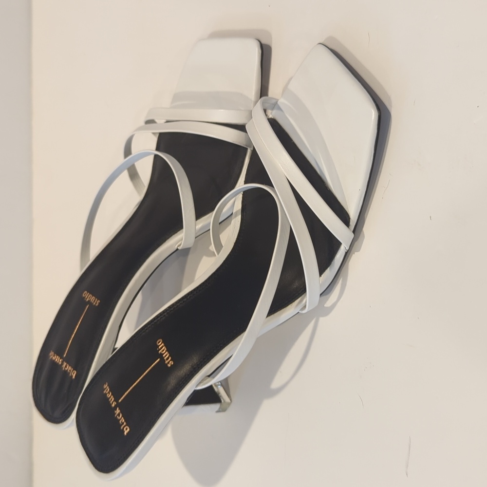 NWT Black Suede Studio Felicity Calfskin Strappy Slide Sandals